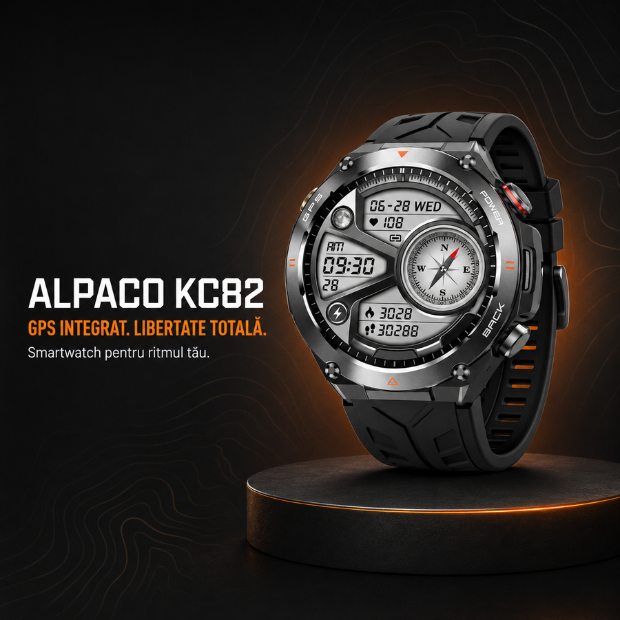 Ceas smartwatch Alpaco KC82 cu GPS integrat, ecran OLED